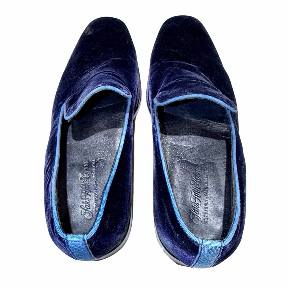 Saks Fifth Avenue Velvet Loafers Made in Italy Navy Blue Size 10M Luxury Slip-On - Picture 3 of 17